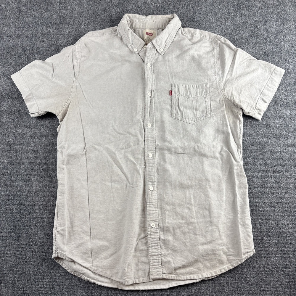 Levi's Short Sleeve Button Down Shirt Beige Oatmeal Tan 100% Cotton Men's XL